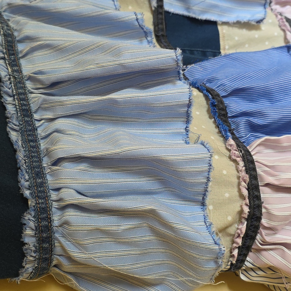 Ucycled Asymetrical Tiered Jean Midi Skirt From Jeans And Mens Shirts - Picture 10 of 12